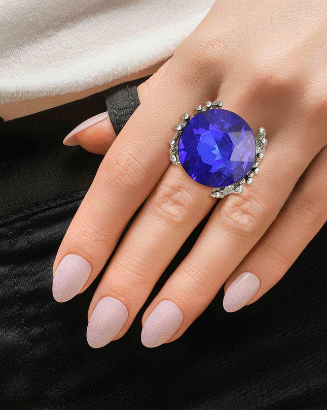 Royal Blue Crystal Silver Branch Ring
