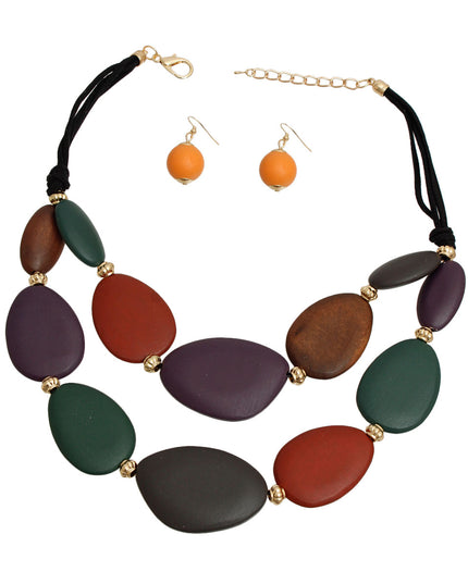 Multi Color Wood Layered Cord Necklace