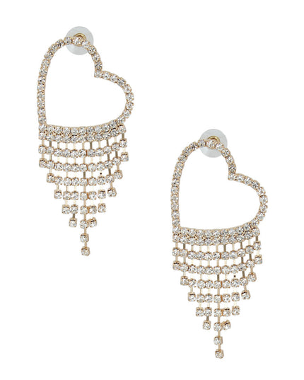 Gold Heart Rhinestone Fringe Studs