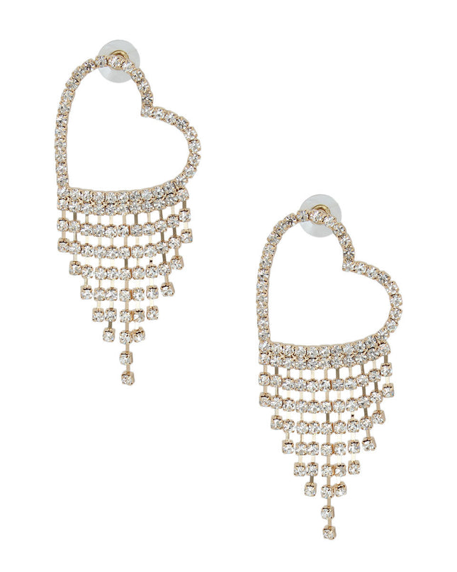 Gold Heart Rhinestone Fringe Studs