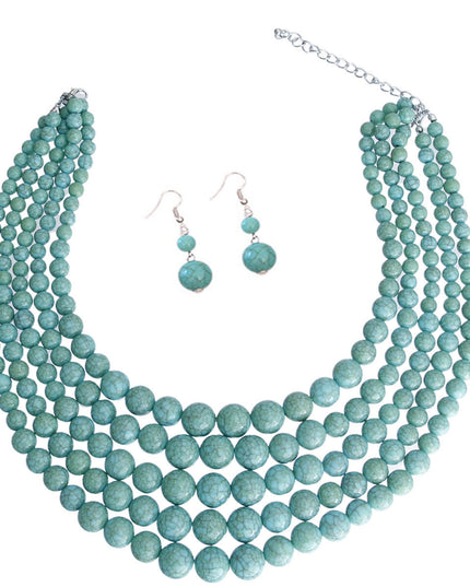 Turquoise Cracked Pearl Multi Strand Necklace Set