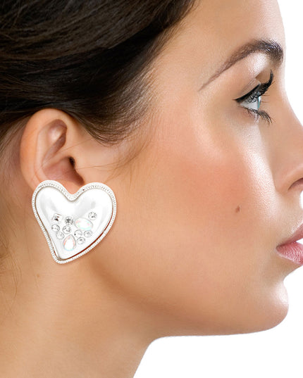 Silver Pearl Heart Studs