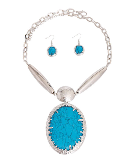 Oval Marbled Turquoise Necklace