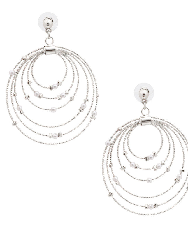 Silver White Pearl Ring Earrings