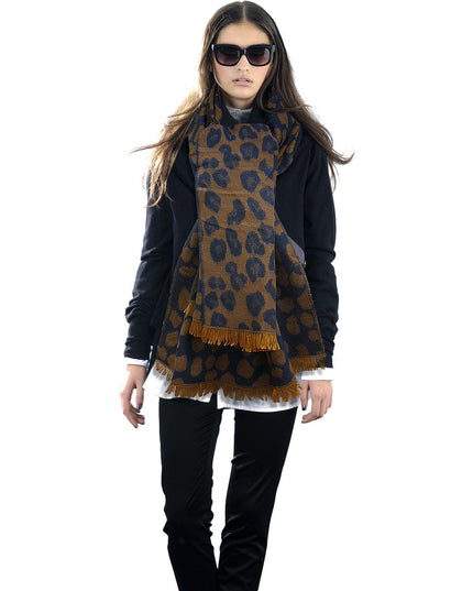 Navy Leopard Reversible Cozy Scarf