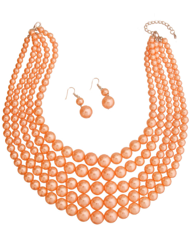 Peach Pearl Bead 5 Strand Set