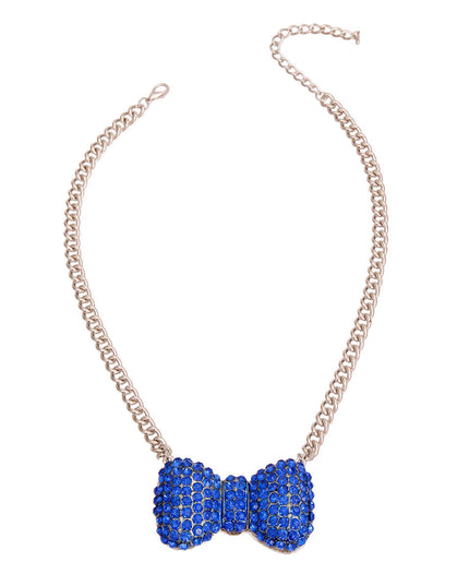 Silver Blue Chunky Bow Necklace