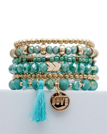 Turquoise Glass Love 6 Pcs Bracelets