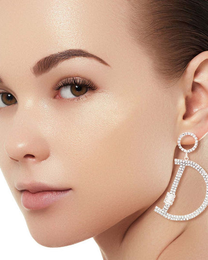 Silver Pave D Drop Earrings