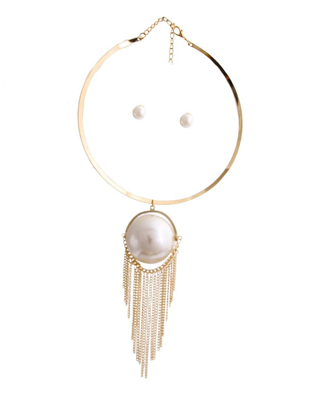 Gold Rigid Collar Jumbo Pearl Necklace