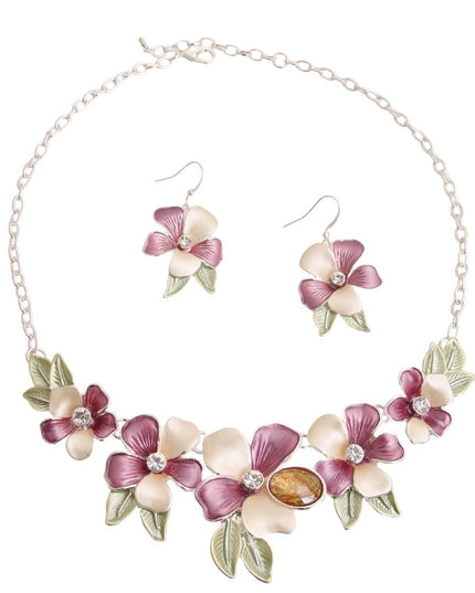 Purle Metal Flower Necklace Set