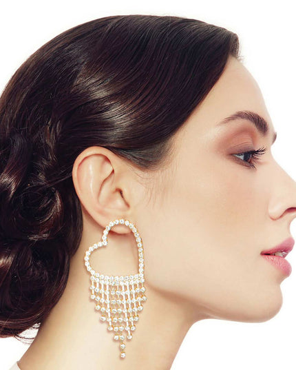 Gold Heart Rhinestone Fringe Studs