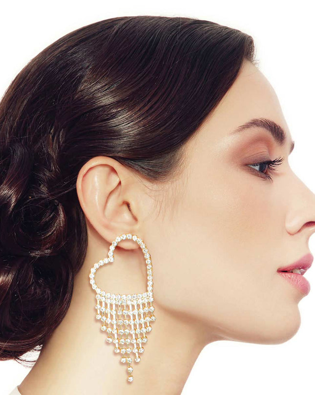Gold Heart Rhinestone Fringe Studs