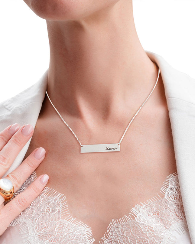 Silver Script Blessed Plate Necklace