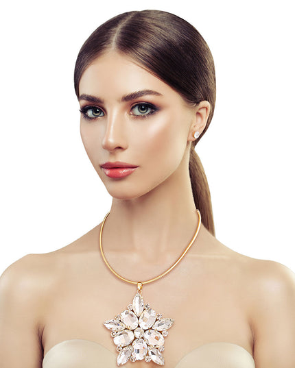 Gold Oval Crystal Pendant Necklace