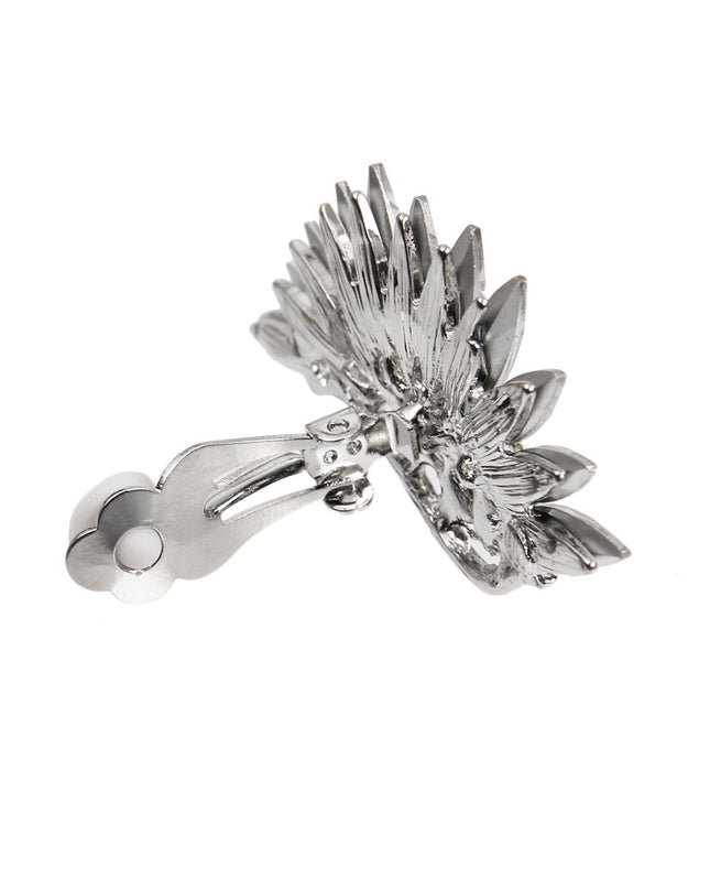 Silver and Rhinestone Wing Design Clip On Earrings