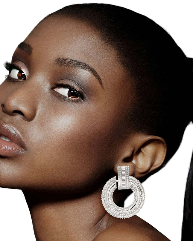 Silver Patterned Metal Circle Studs