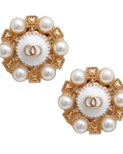 Gold and White Pearl Studded Earrings
