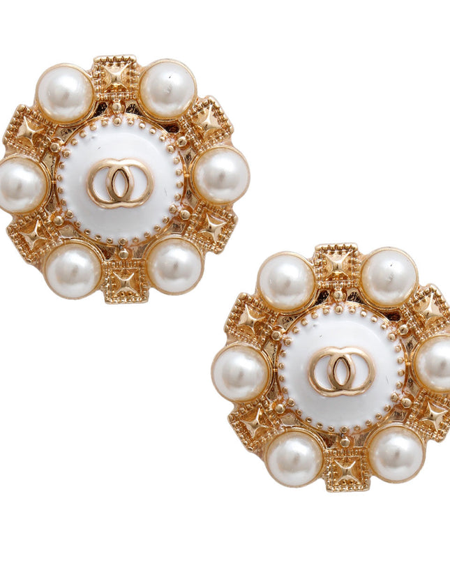 Gold and White Pearl Studded Earrings