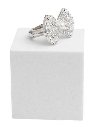Silver Rhinestone Bow Ring