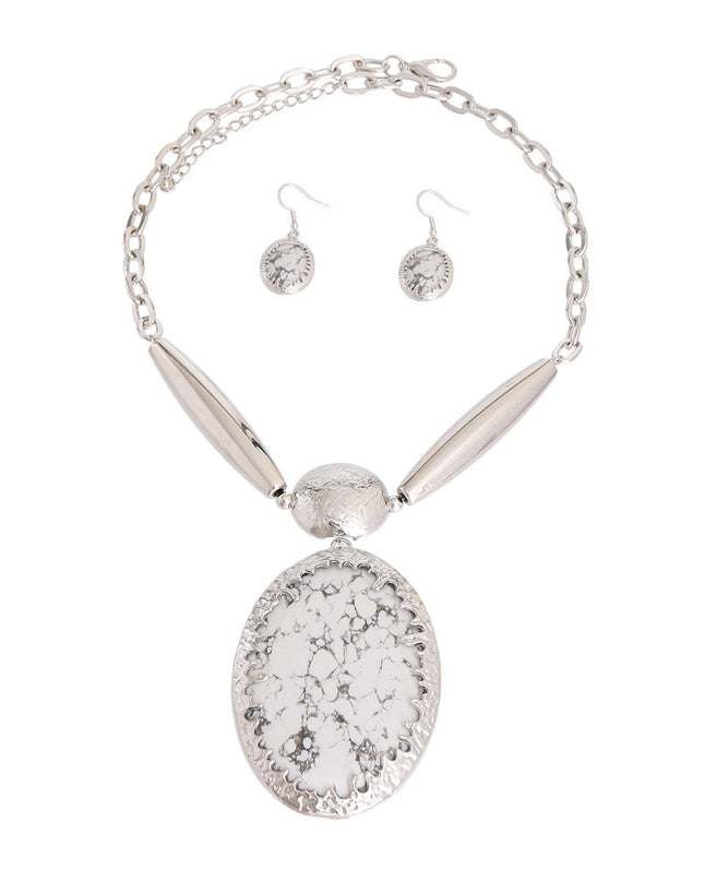 Oval Marbled White Necklace