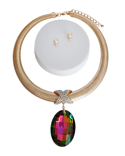 Pink Green Oval Omega Chain Set