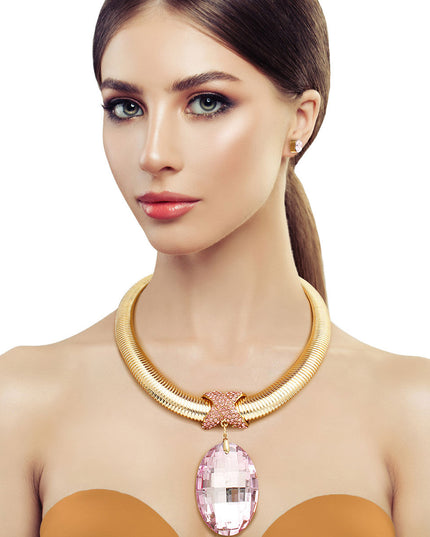 Pink Oval Omega Chain Set