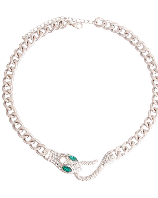 Serpentine Splendor: Silver Chain Necklace