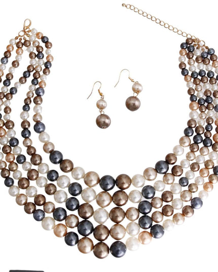 Neutral Multitone 5 Layered Pearl Set