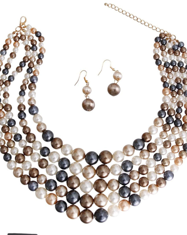 Neutral Multitone 5 Layered Pearl Set
