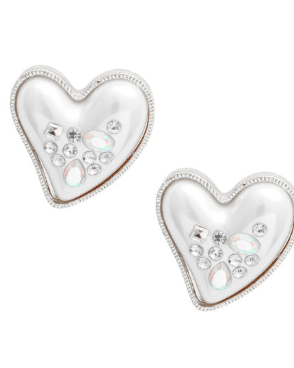 Silver Pearl Heart Studs