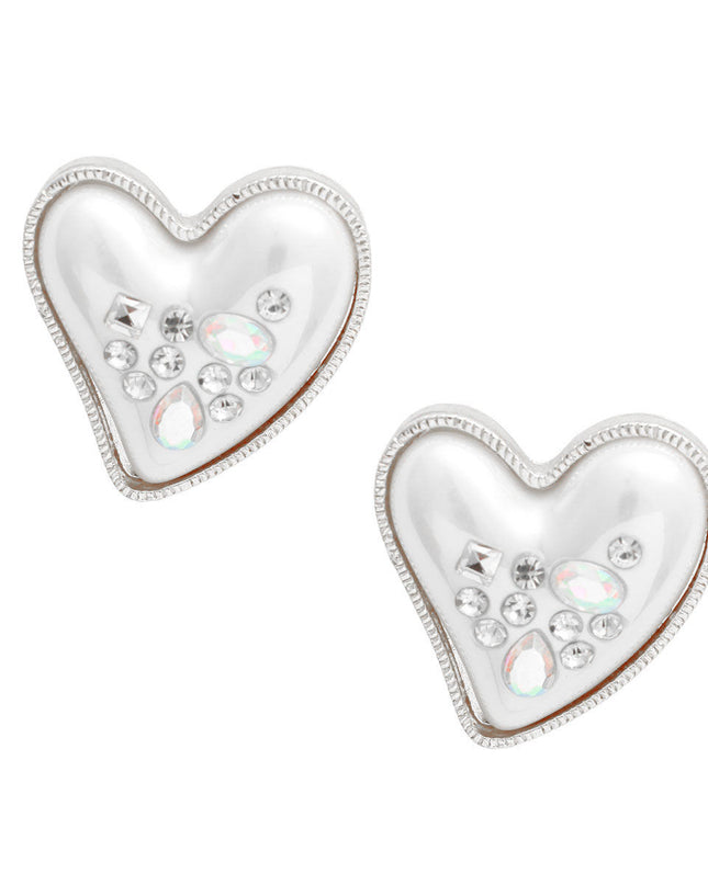 Silver Pearl Heart Studs