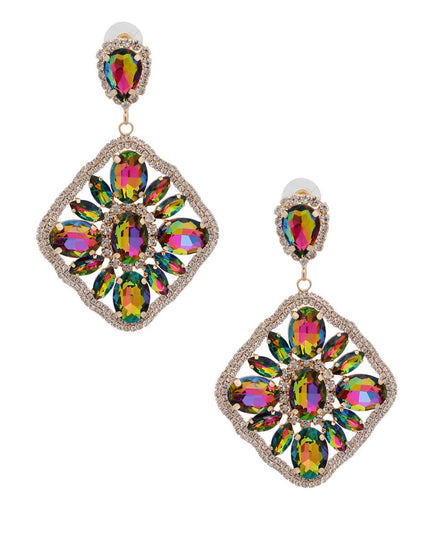 Pink Green Glass Crystal Diamond Earrings