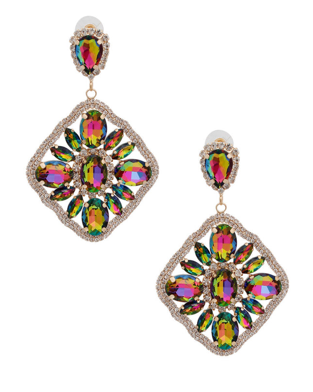 Pink Green Glass Crystal Diamond Earrings