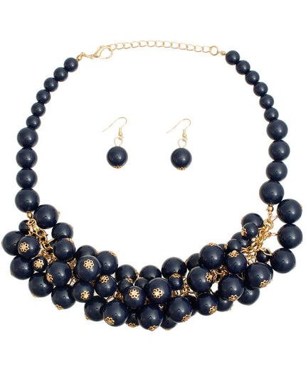 Navy Ball Bead Cluster Collar Set