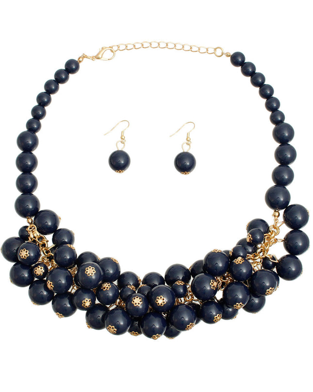 Navy Ball Bead Cluster Collar Set