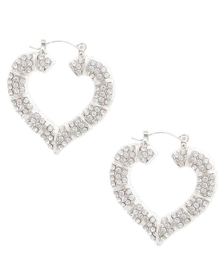 Silver Bling Heart Bamboo Hoops