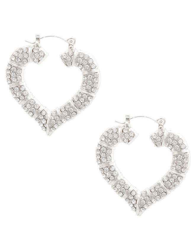 Silver Bling Heart Bamboo Hoops