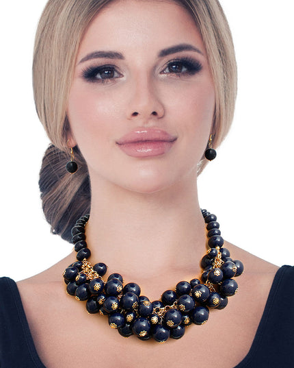 Navy Ball Bead Cluster Collar Set