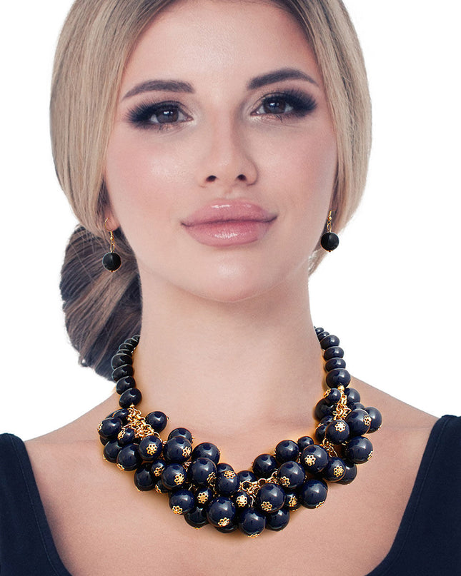 Navy Ball Bead Cluster Collar Set