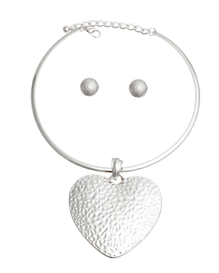 Silver Hammered Metal Heart Choker