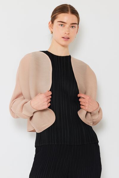 Pleated Puff Sleeve Bolero Cardigan