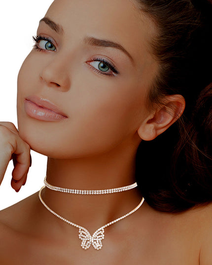 Gold Bling 2 Pcs Butterfly Collar Set