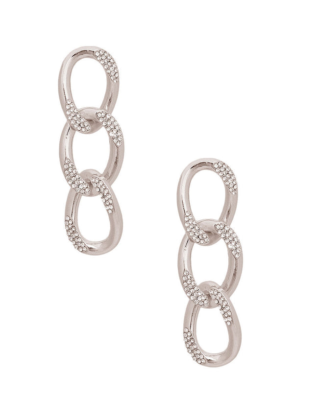Silver Crusted Rhinestone Link Earrings