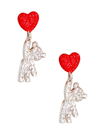 Silver Rhinestone Teddy Bear Earrings