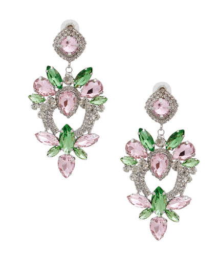 Light Pink Green Glass Crystal Heart Earrings