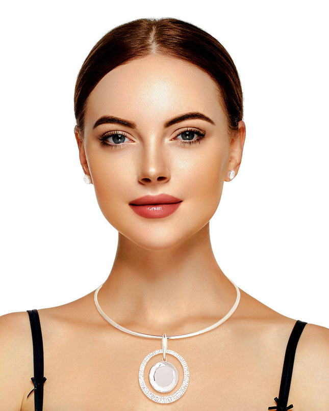 Silver Rigid Hook Round Crystal Choker
