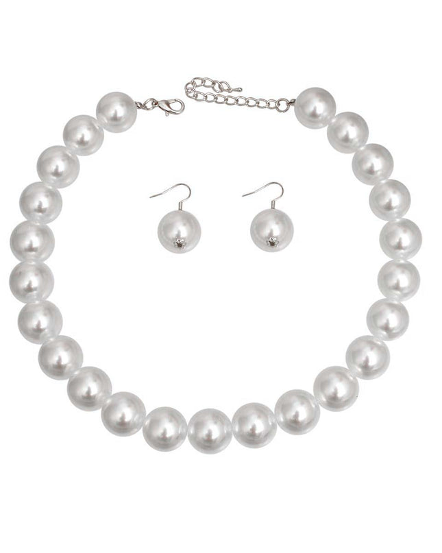 White White Ball Pearl Single Strand Necklace