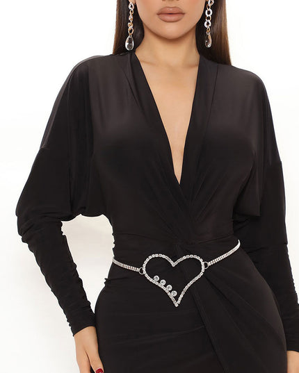 Silver Embellished Heart Chain Belt