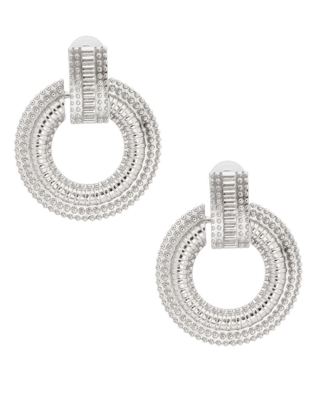 Silver Patterned Metal Circle Studs